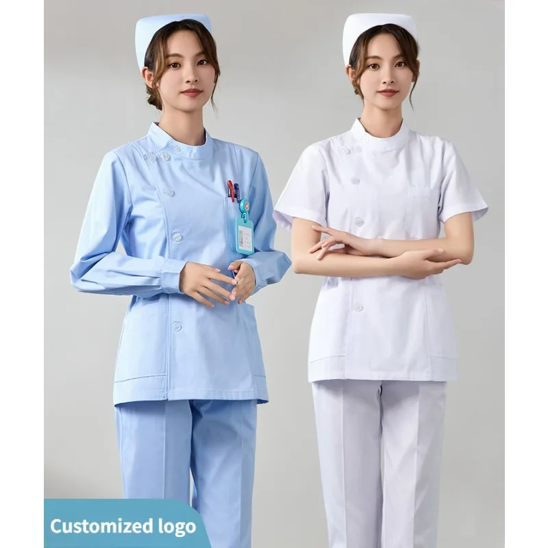 Hot Women Men Medical Tops Dress Hospital Lab Coat Workwear Uniform Short Sleeve T-shirt Unisex Nurse Doctor Costume