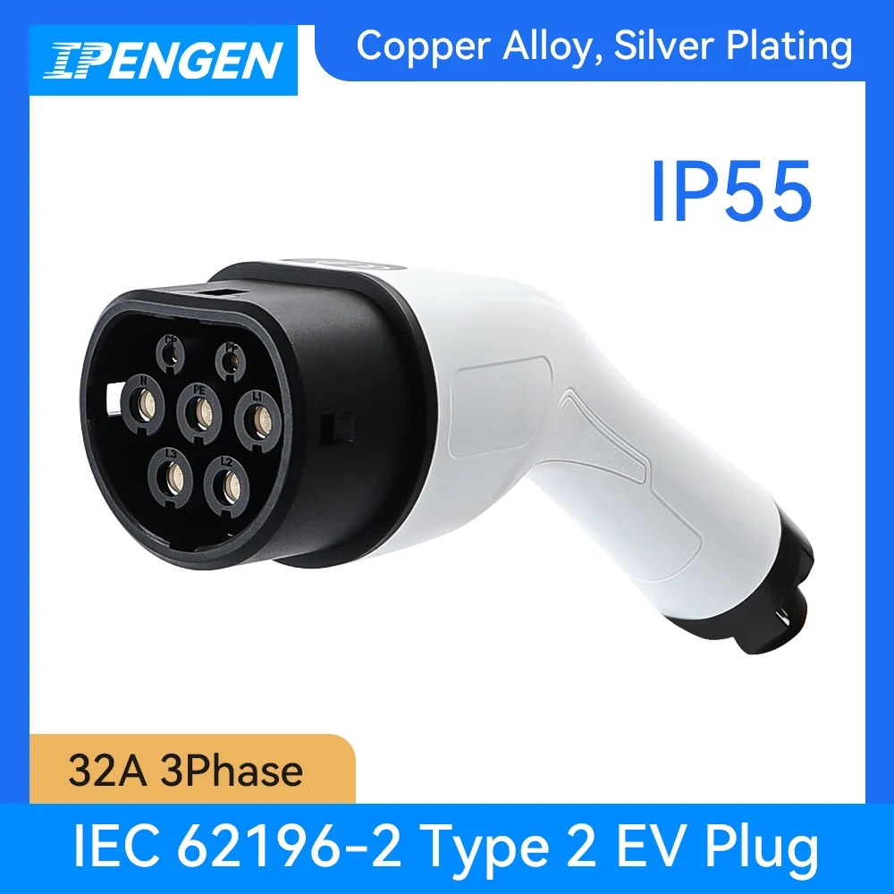 IPENGEN Type 2 Female 32A 3Phase 22KW EVSE EV Charger Car Plug IEC 62196 Convertor for Electric Vehicle Charging Station