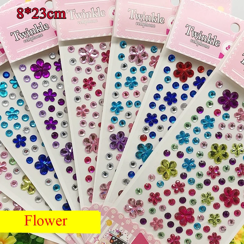 Pegatinas de gemas de colores mezclados, joyas autoadhesivas para niños, diamantes de imitación en forma de flor, pegatinas para manualidades DIY,