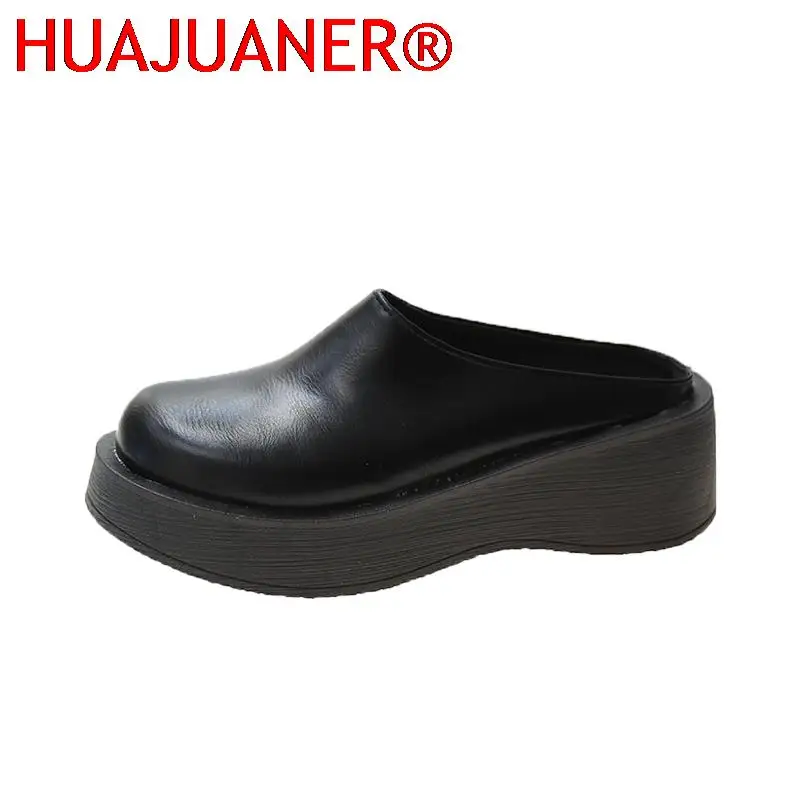 

All-Match Korean Shoes Slip-on Clogs Platform Loafers With Fur Female Footwear Round Toe Casual Sneaker 2023 Slip On Creepers