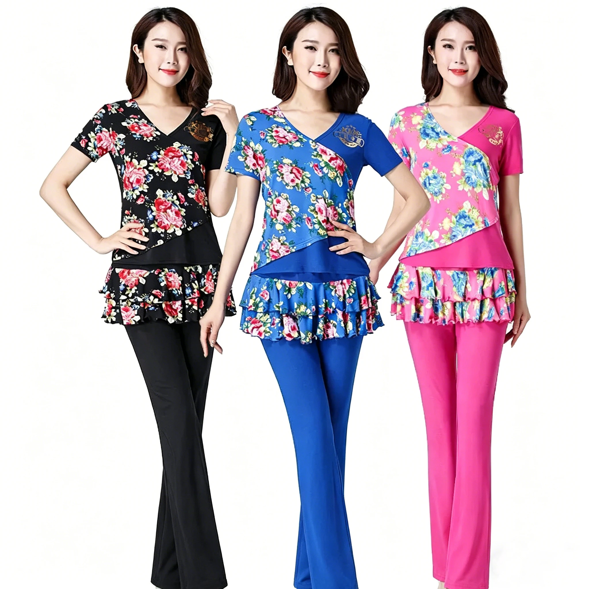 conjunto-de-dos-piezas-para-baile-de-mujer-con-adornos-florales-manga-corta-ropa-para-baile-de-salon-primavera-otono-uniforme-para-baile-de-personas-mayores