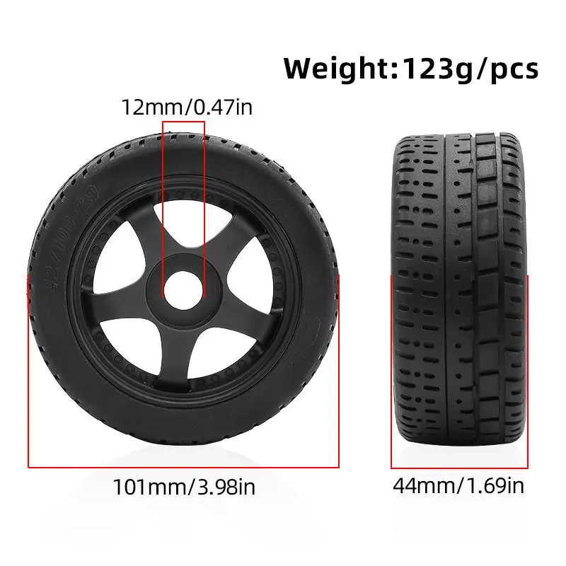 1/7 Scale RC Tires 100mm 17mm Hex - High Speed Racing Tires for ARRMA Infraction Limitless Felony, MJX7303, Feilun Mustang GT, O