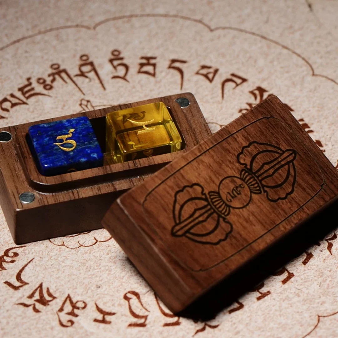 Tibetan Gemstone Dice Set Engraved Manjushri Mantra and Om Mani Padme Hum Prayer Cubes for Altar Decor