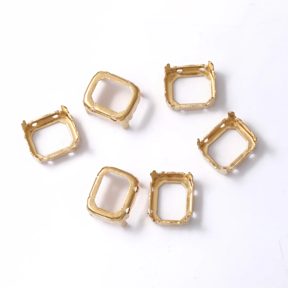 10x12 مللي متر الإطار المثمن لأحجار الراين الخياطة الذهبية على أحجار الراين قاعدة إبرة أجزاء العمل الجوف خارج رشاقته النحاس قاعدة مخالب #4