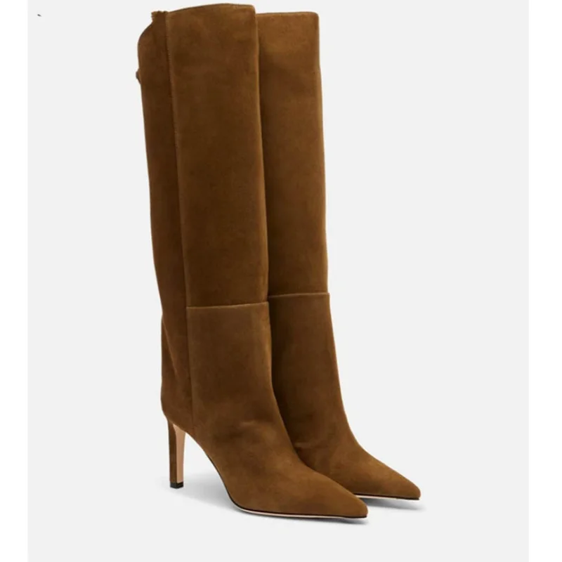 Women's Leather Knee High Stiletto Boots Pointed Toe Thin Heel Elegant Boot Autumn Formal Office Daily Women Large Size Shoes