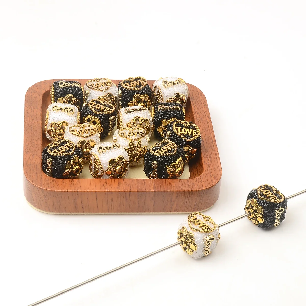 5pcs Mixed Black White Big Square Manual Cube LOVE Beads for Jewelry Making DIY Beads Bracelet Necklace