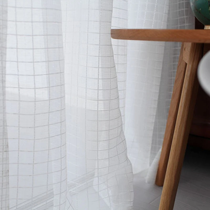 NORNE-Plaid White Sheer Curtains for Living Room, Bedroom, Kitchen Decoration, Window Voile, Tulle Curtain, Custom Made