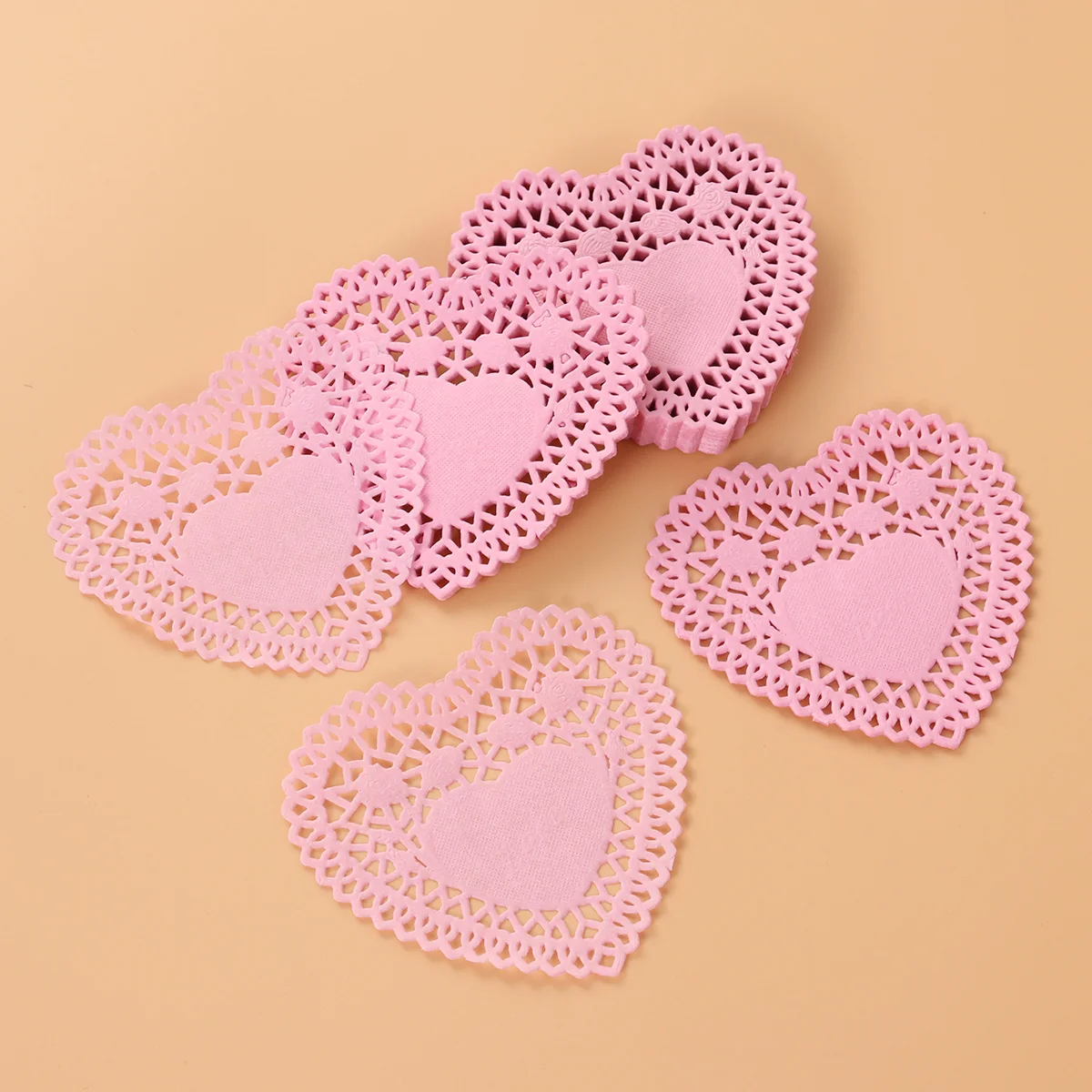 250Pcs 4 Inch Wedding Tableware Decoration Hollow Love Heart Placemats Oil Proof Floral Paper Doilies Cake Baking Paper Mats (Ra