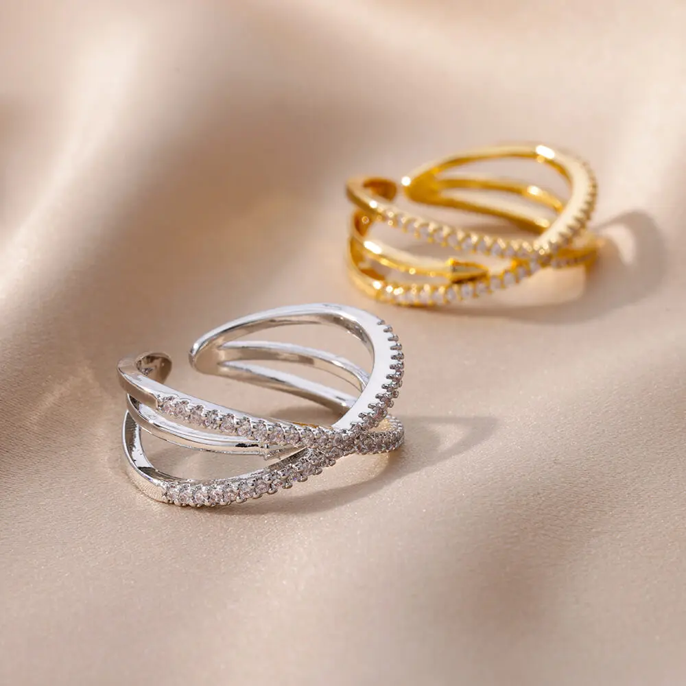 Cross Rings for Women Stainless Steel Gold Plated Finger Ring 2023 Trend Zirconia Wedding Aesthetic Jewelry anillos mujer