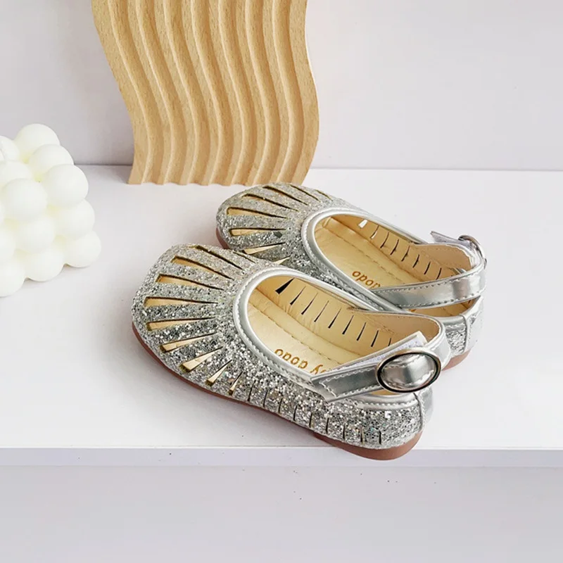 Classic Girls Kids Sequin Shoes Hollow Baby Girl Princess Dress Shoes Girls School Casual Shoes Soft Flats Footwear Size 21-30