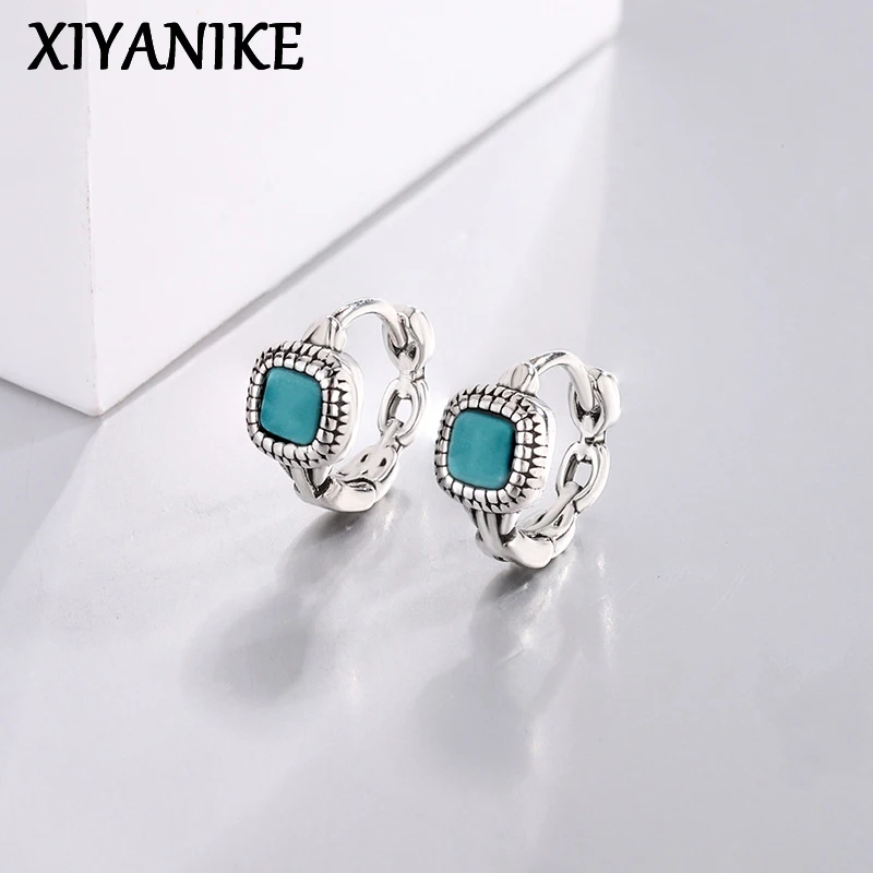 

XIYANIKE Vintage Simple Turquoise Hoop Earrings For Women Delicate Fashion New Jewelry Lady Gift Party Birthday серьги женские