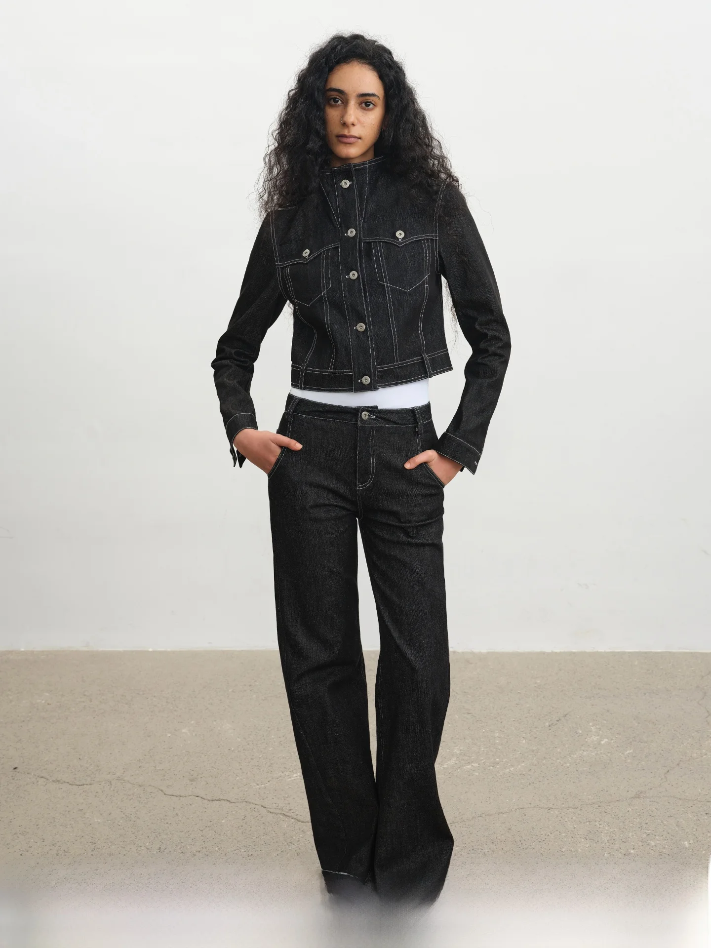 

JCAESAR Women's Original Denim Jaet Stand Collar Slim Fit H-ape Casual Sle Cotton Polyester Blend ort Coat