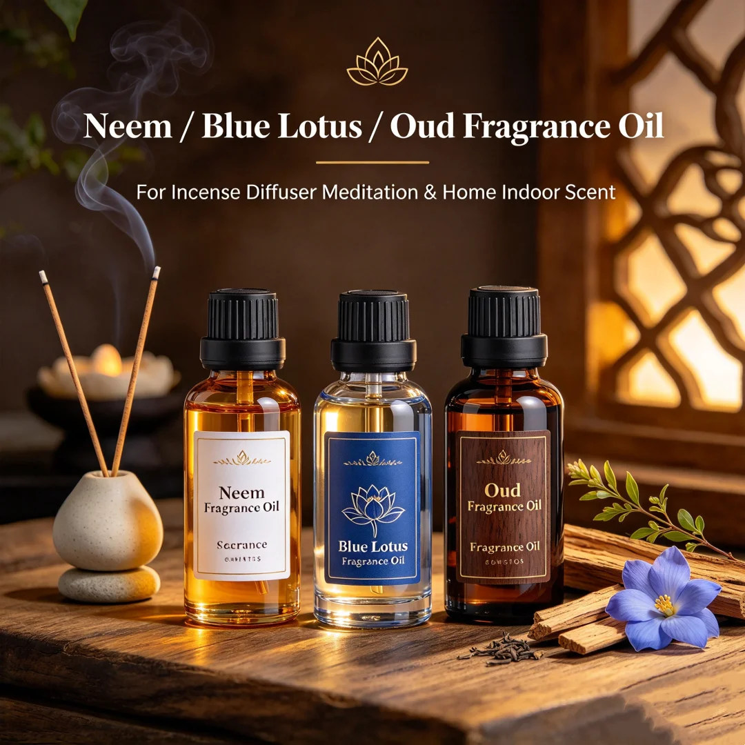 Neem / Blue Lotus / Oud Fragrance Oil For Incense Diffuser Meditation & Home Indoor Scent