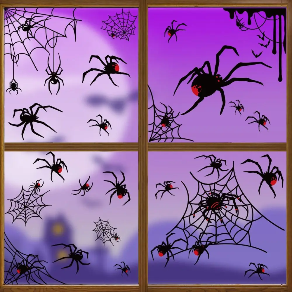 NEW Black Halloween Stickers PVC Cartoon Spider Bat Decals Festival Ornament Home Decoration Scary Sticker Smooth Surface