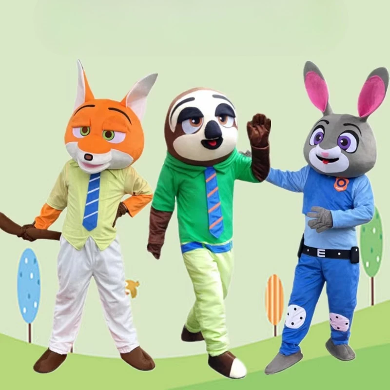 Judy Hopps Costume mascotte Nick Wilde Personaggio dei cartoni animati per adulti Vestito attraente Regalo di compleanno per eventi di feste di carnevale