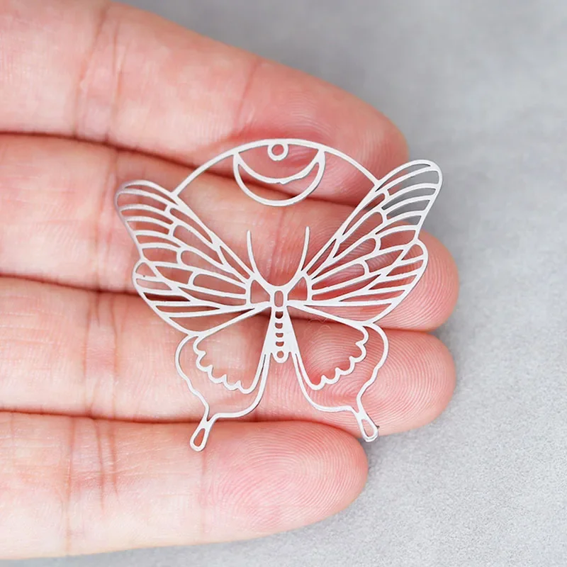 

WZNB 10Pcs/lot Butterfly Moth Charms Moon Stainless Steel Pendant for Jewelry Making Handmade Earring Necklaces Diy Accessories