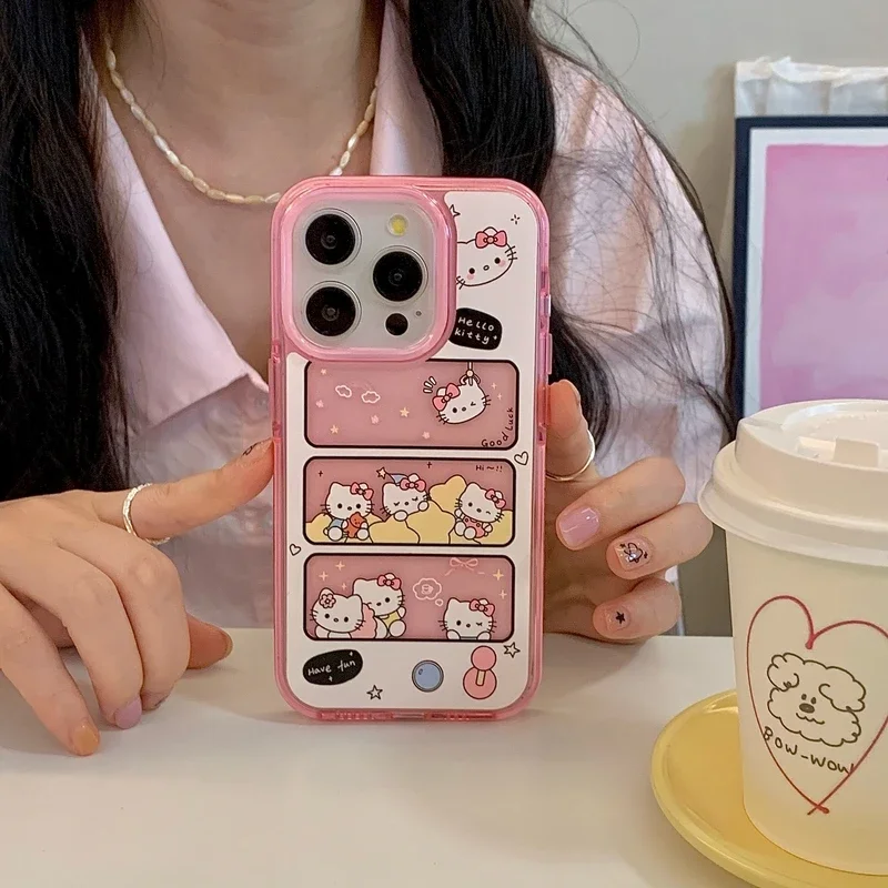 Cute Cartoon Sanrio Hello Kitty Transparent Phone Case For iPhone 15 14 13 12 Pro Max Clear Acrylic Fluorescence Soft Cover