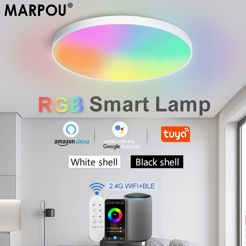 MARPOU WiFi Smart LED Ceiling Light Tuya Bluetooth LED Round Ceiling Lamp  220V RGB Dimmable For Bedroom Living Room Home Decor