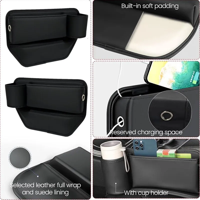 Universal Car Seat Gap Organizer PU Auto Console Side Pocket Seat Crevice Storage Box Cup Holder Car Gap Storage Box Sorting Box