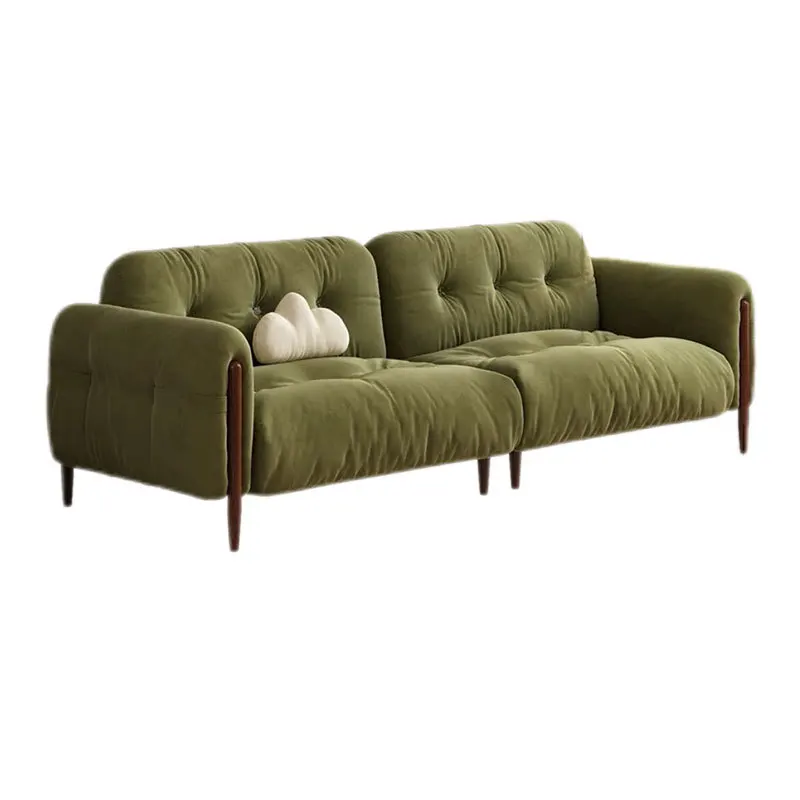 LMM American retro simple solid wood fabric medieval flannel straight row sofa olive green