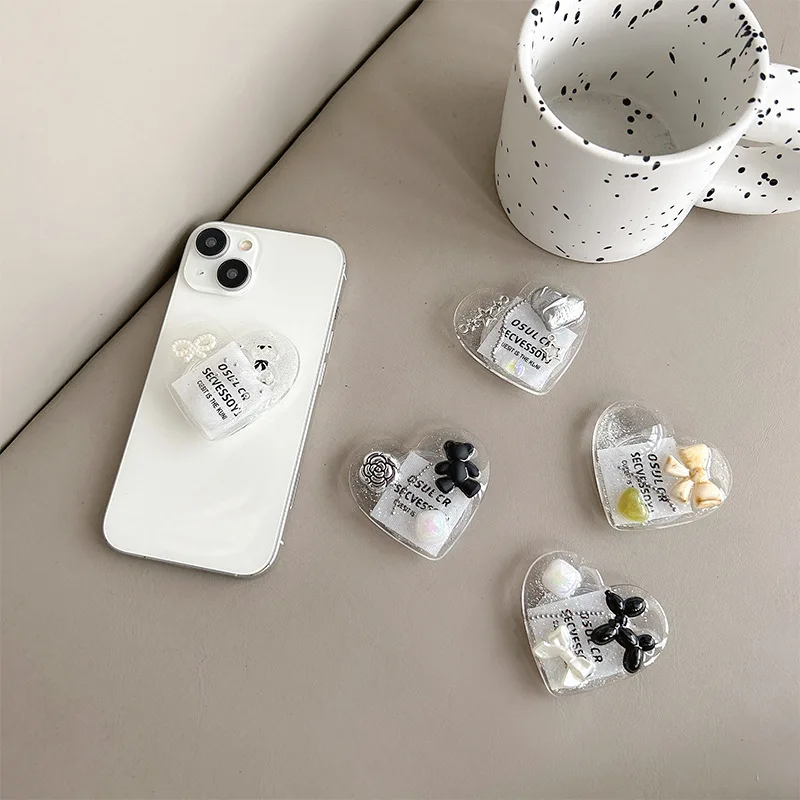 

Korean Epoxy Glitter Love Heart Phone Grip Tok ins Pearl Bow Holder Ring For iPhone Universal Accessories Stand Holder Support