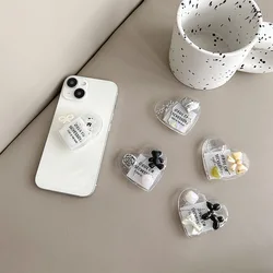 Korean Epoxy Glitter Love Heart Phone Grip Tok ins Pearl Bow Holder Ring For iPhone Universal Accessories Stand Holder Support