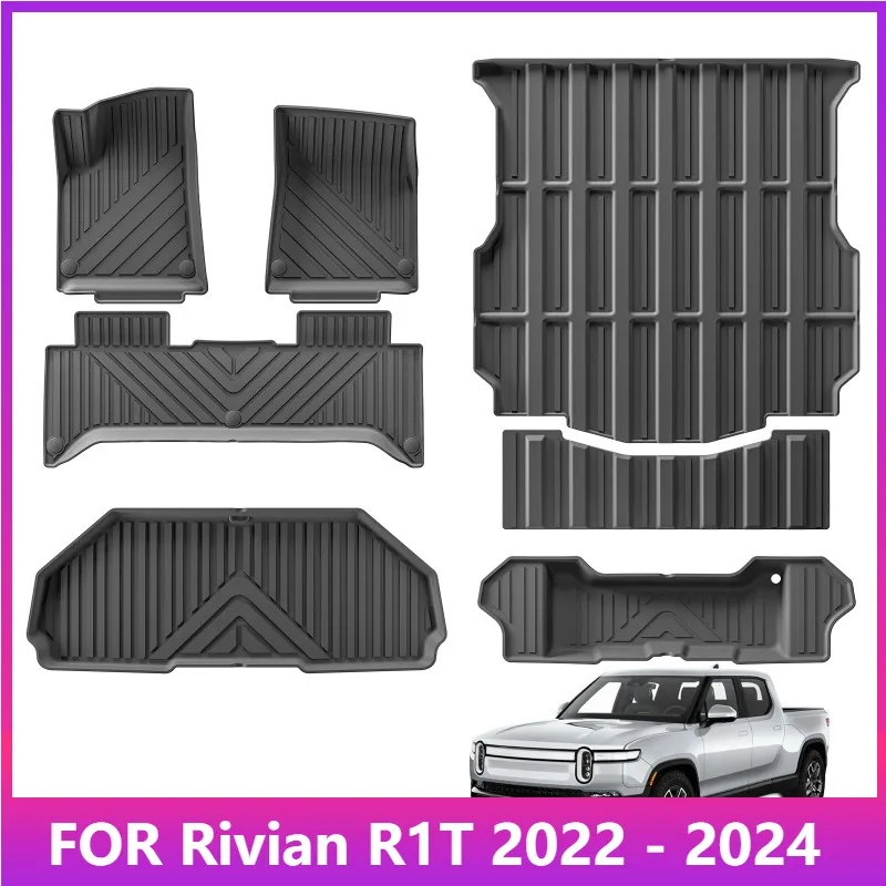 

Коврики для Rivian R1T 2022-2024 3D TPE Автомобильные коврики Коврик для багажника Водонепроницаемые защитные автоаксессуары Левый руль
