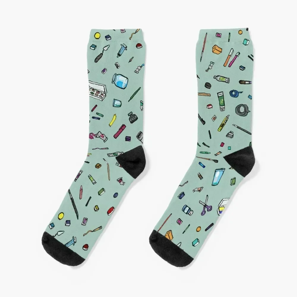 

Tiny Art Supplies (Colour on Sage) Socks winter sports stockings warm winter luxe Man Socks Women's