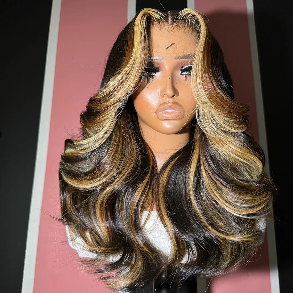 

Highlight Ombre Body Wave Lace Front Wig Human Hair 13x4 4/27 Honey Blonde Lace Frontal Wigs Pre Plucked Lace Wig For Women