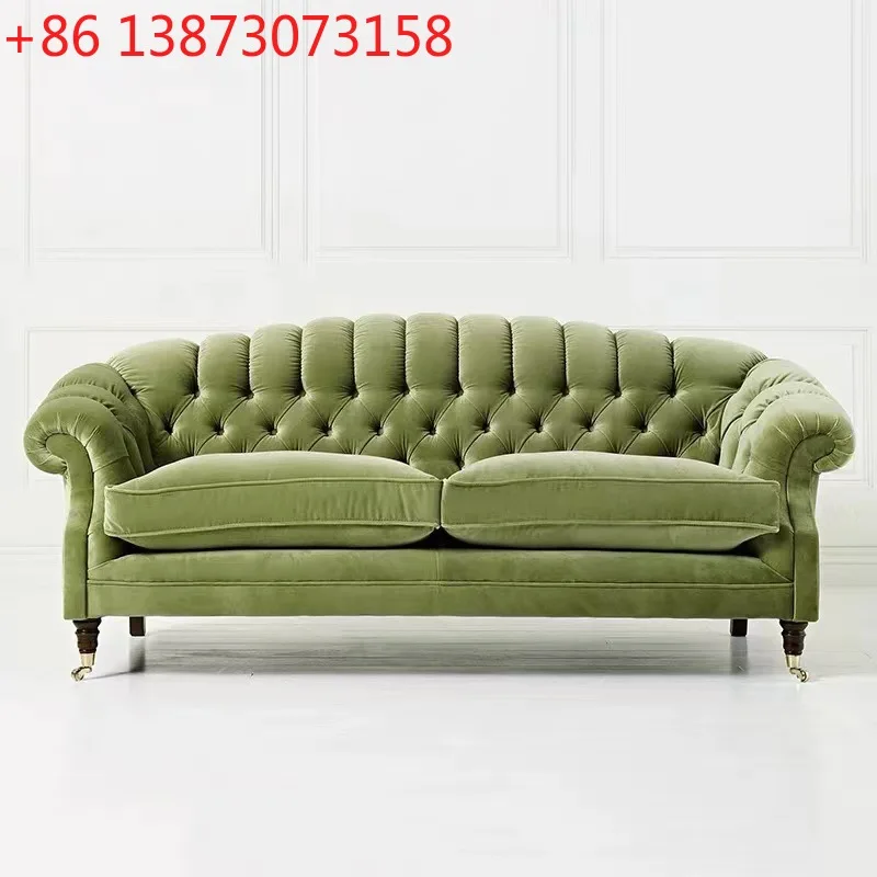 

American retro buckle fabric French designer small apartment living room velvet cloth homestay single double three sofa