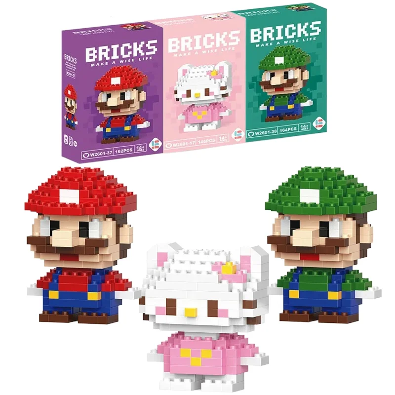 Super Mario Bros LiLo Stitch sanrio hello kitty Buliding Blacks Mini Action Toy Figures Assembly Toys Children Birthday Gifts