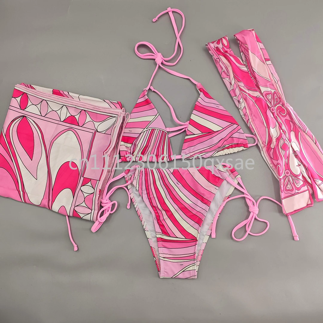 

Luxury Design Women's Pink Headband Scarf Bikini Sets with Letter Signature Logo Designer Brand Lady Sexy Swimsuits Beachwear