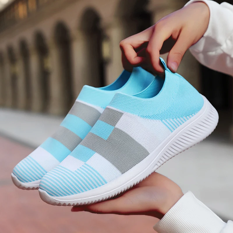 2024 New Sneakers For Women Casual Shoes Fashion Walking Solid Color Sneakers Women Slip On Sock Ladies Shoes Ladies Flat Shoes