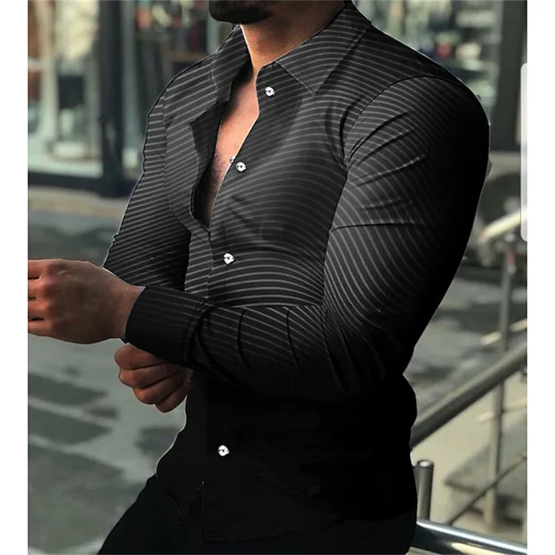 Chemise boutonnée imprimée en 3D pour hommes, manches longues, revers, décontracté, beau, automne, hiver, 2023