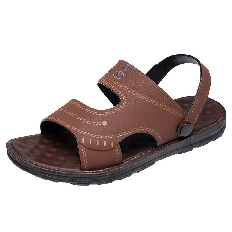 

Мужские летние сандалии-шлепанцы 2026 года, новые кожаные сандалии для мужчин, взрослые пляжные туфли на толстой подошве, нескользящие кожаные сандалии с открытым носком