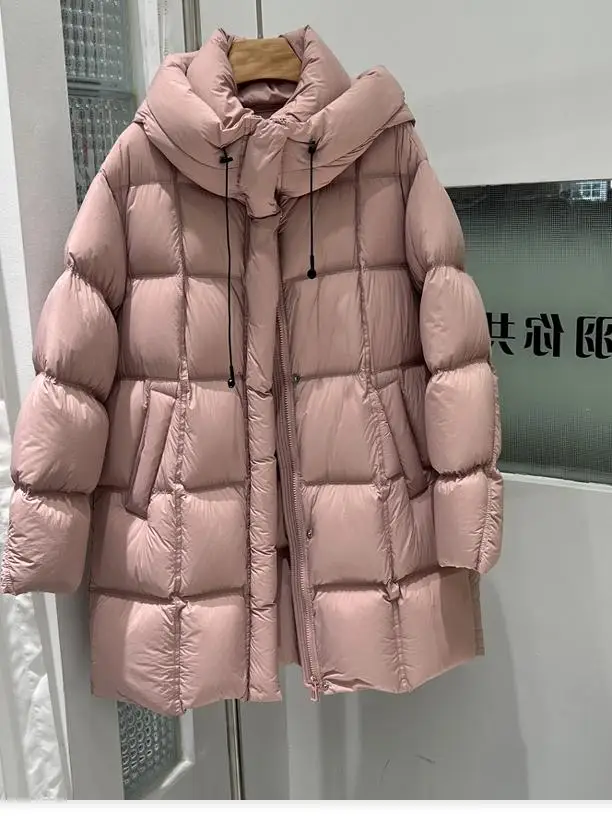 Thiened down Jaet feminino comprimento médio 2024 inverno nova versão coreana tubo reto 90 branco du down faion pão versátil