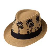 Palm Tree Shade Unisex Summer Women Straw Hat Sun Protection Short Brim Men Beach Cap Jazz Hat - Image 3