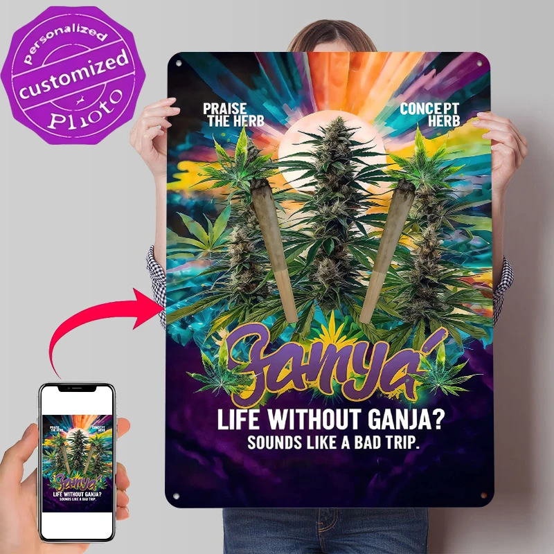 Marihuana Cannabis Ganja Blechposter Individualisierte Wandkunst Retro Vintage Metallschilder für Fans Moderne Heimdekoration Luxus