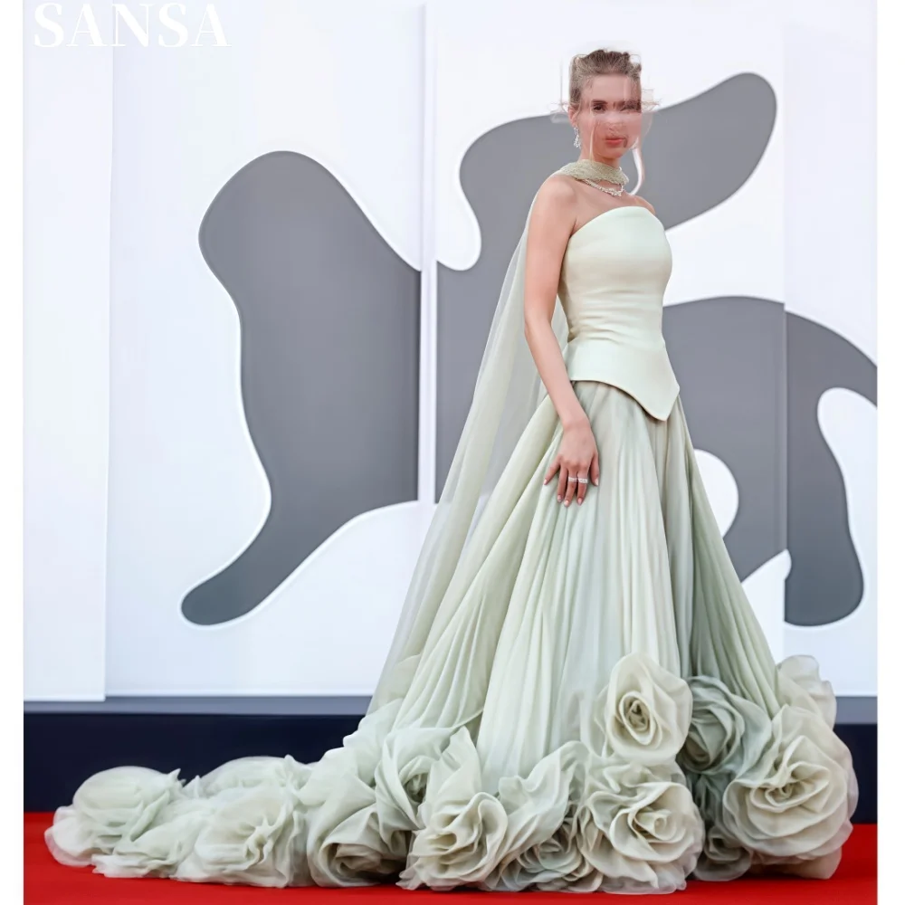 

Sansan Изысканное трапециевидное кружевное платье для выпускного вечера с цветочным принтом, свадебные платья длиной до пола без бретелек, без рукавов, Vestidos De Fiesta