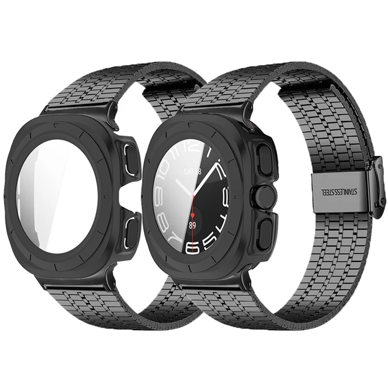

Металлический браслет для Samsung Galaxy Watch 7 Ultra 47 мм, защитный чехол для ремешка для Galaxy Watch 7 ultra 47 мм ПК + пленка из закаленного стекла