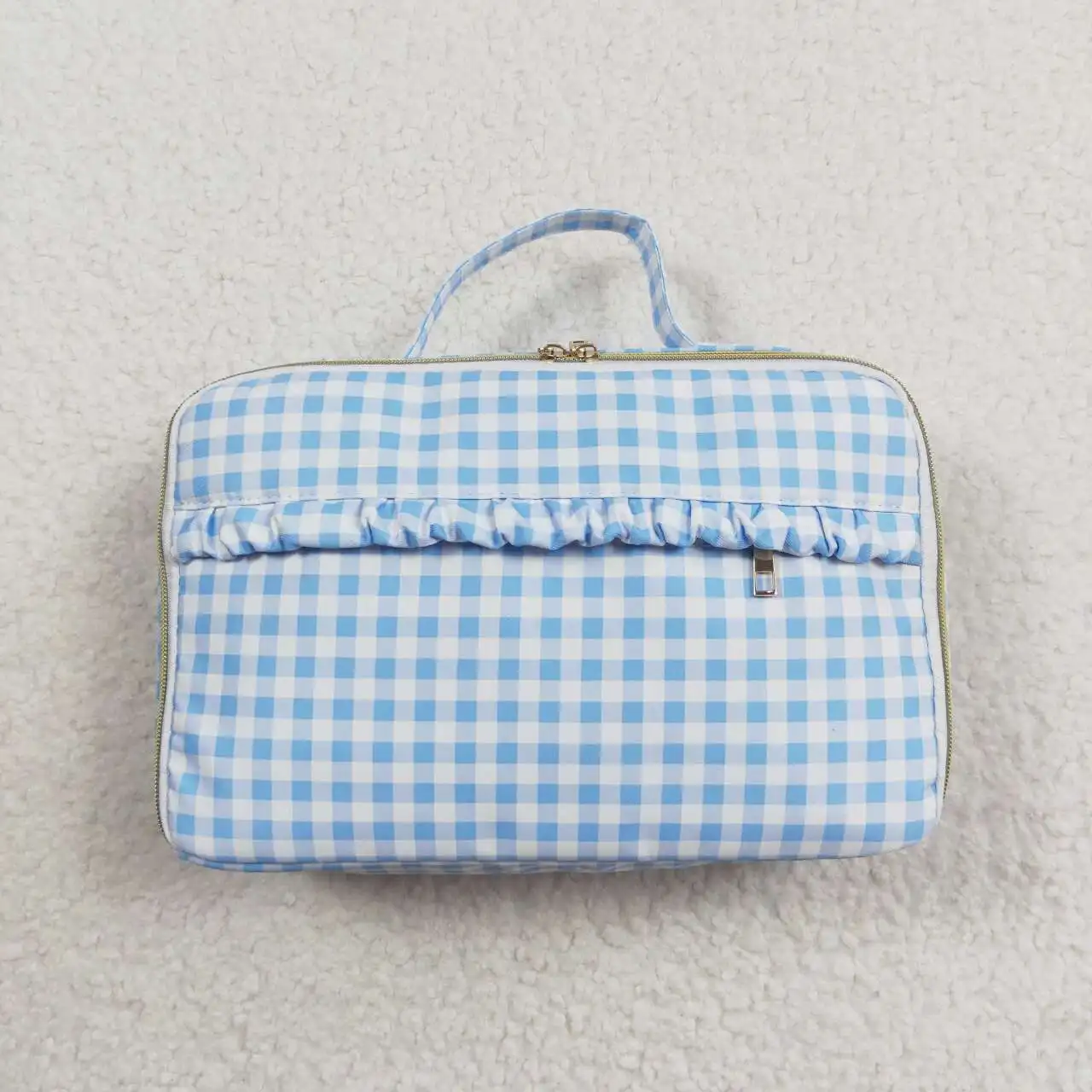 New Fashion Back To School Blue And White Checkered Lunch Box Bag Wholesale Boutique Children Outfit Clothes RTS