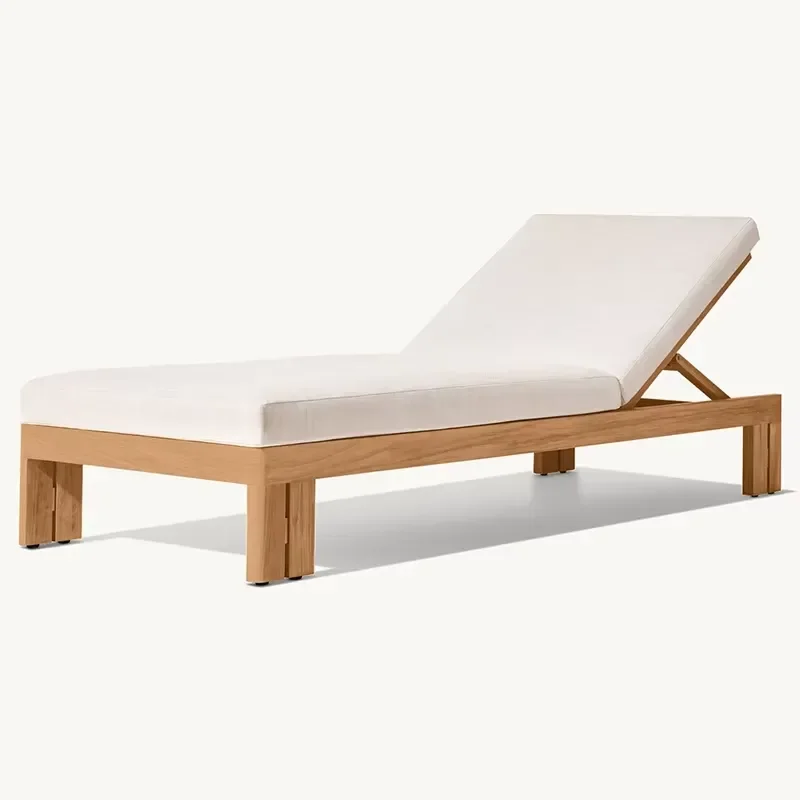 Teak solid wood foldable lounge chair Manual adjustable poolside beach chair with sponge pad for hotel villas