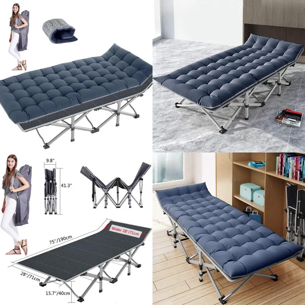 Lettino per adulti portatile con materasso, letto da esterno pieghevole per il campeggio, lettino da campeggio comodo e compatto per adulti
