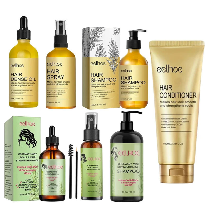 مجموعة العناية بالشعر الأصلي من إكليل الجبل ، بخاخ زيت أساسي ، نعناع ، علاج مغذي ، أطراف منقسمة وقناع شعر جاف ، مغذي