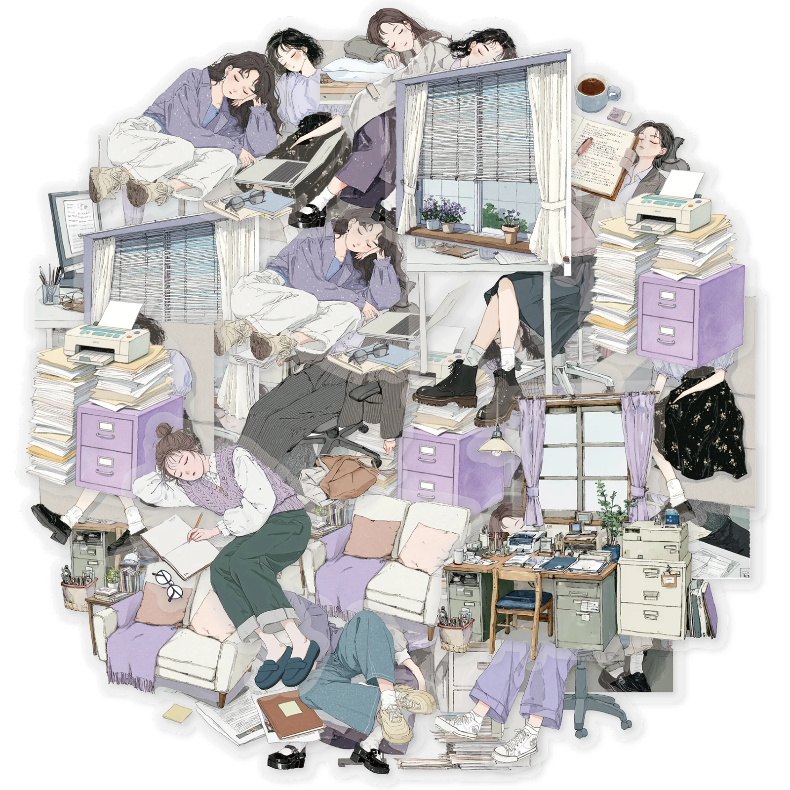 Etori Life Lunch Break Time Supplementary Sleep Cute Girl Pattern Stickers DIY Scrapbook Supplies, Office Notebooks, Phone Stickers, Photo Albums, Children's Gift Paper Bags, Toy Stickers, Die-Cut Craft, Waterproof Decals