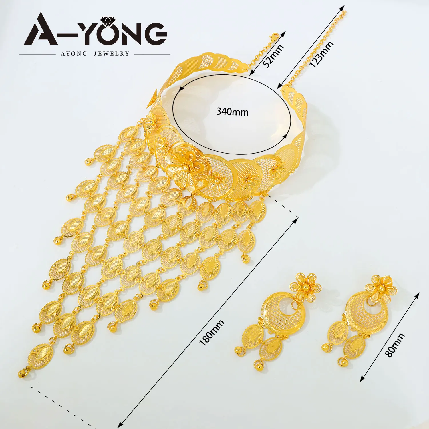 Luxury Arabic Bridal Wedding Jewelry Set Hollow Tassel Flower Chokers Necklace Earrings Dubai Ethnic Vintage Jewelrys
