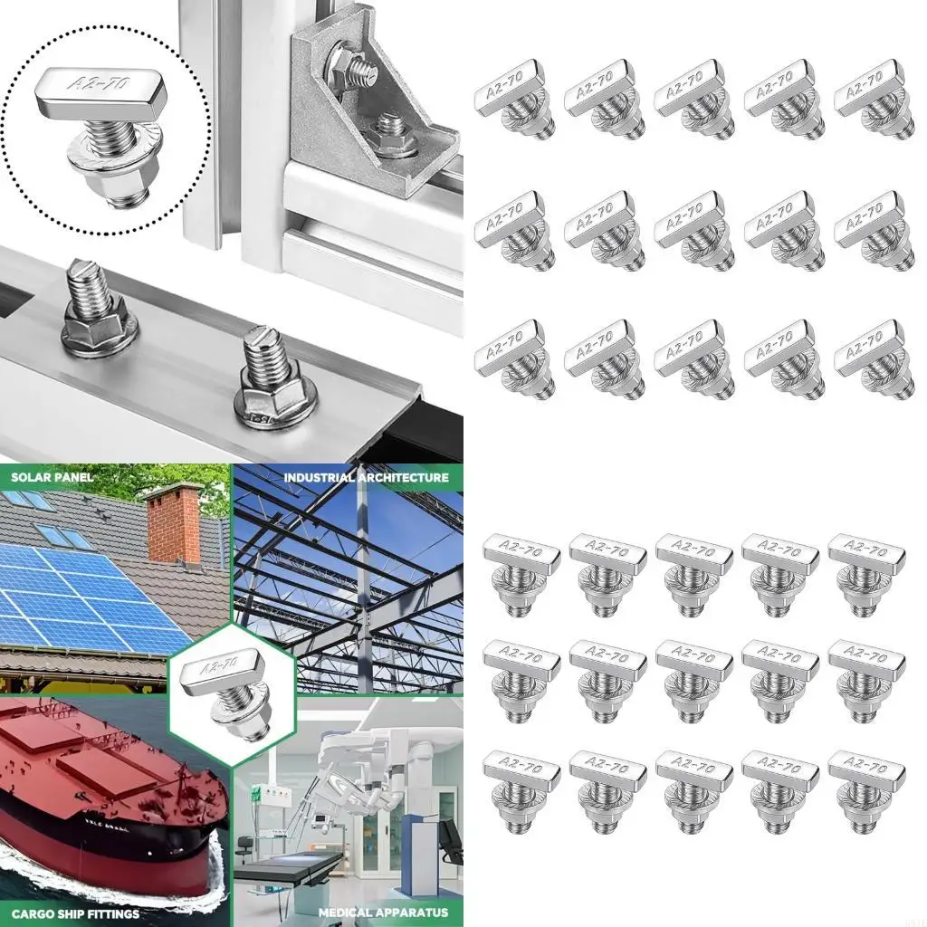 

581E 15Pcs M8x20 Metal Bolts Smooth Thread Secure Fastening Tool for Solar Energy