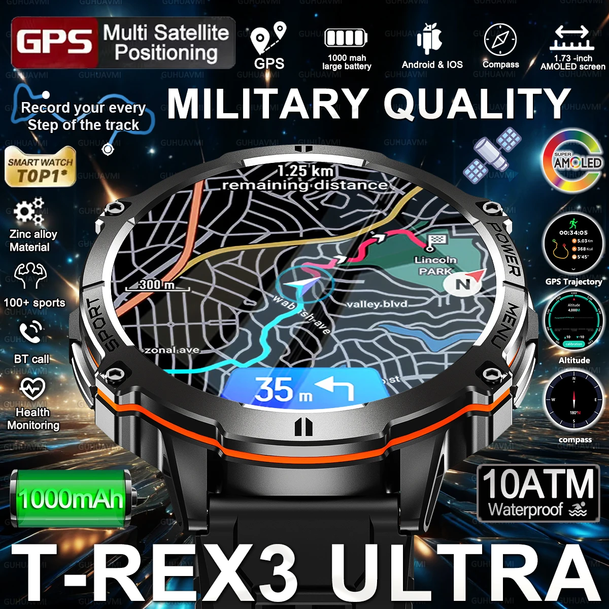 2025 New HOT Outdoors Military 1000mAh SmartWatch Men 10ATM Waterproof Compass Altimeter HD AMOLED Screen Call Sports Bracelet