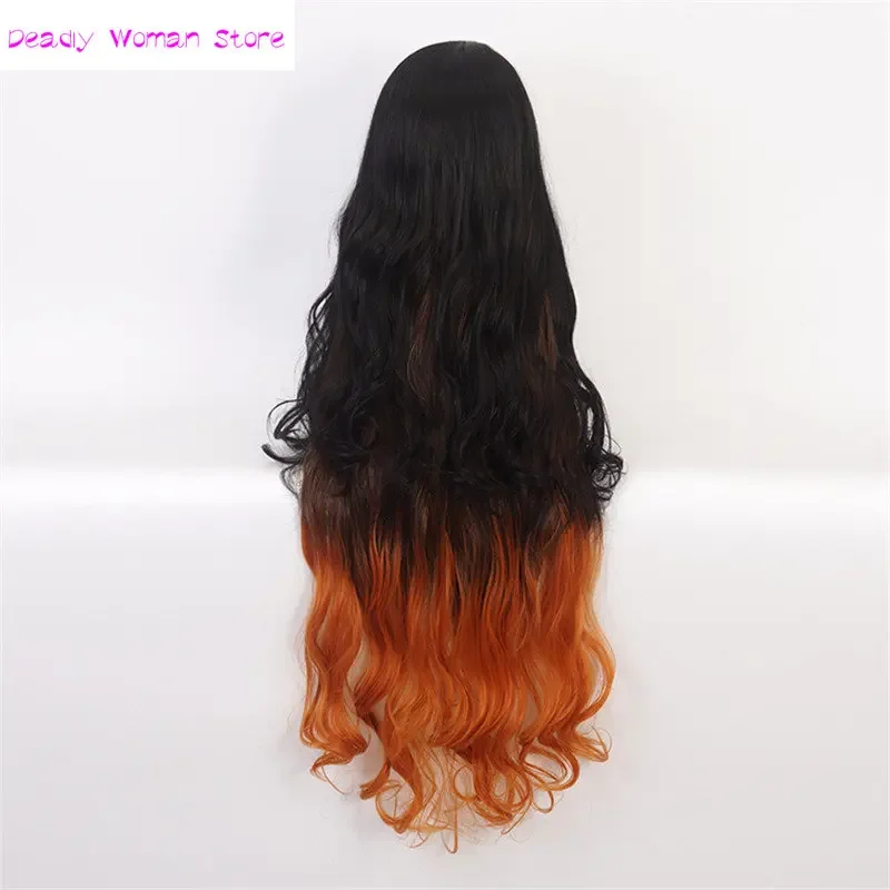 Demon Slayer Nezuko Kamado Cosplay Wig Pruiken Kimetsu Geen Yaiba Hittebestendige Haar Cosplay Kostuum Pruiken Gratis Pruik Cap