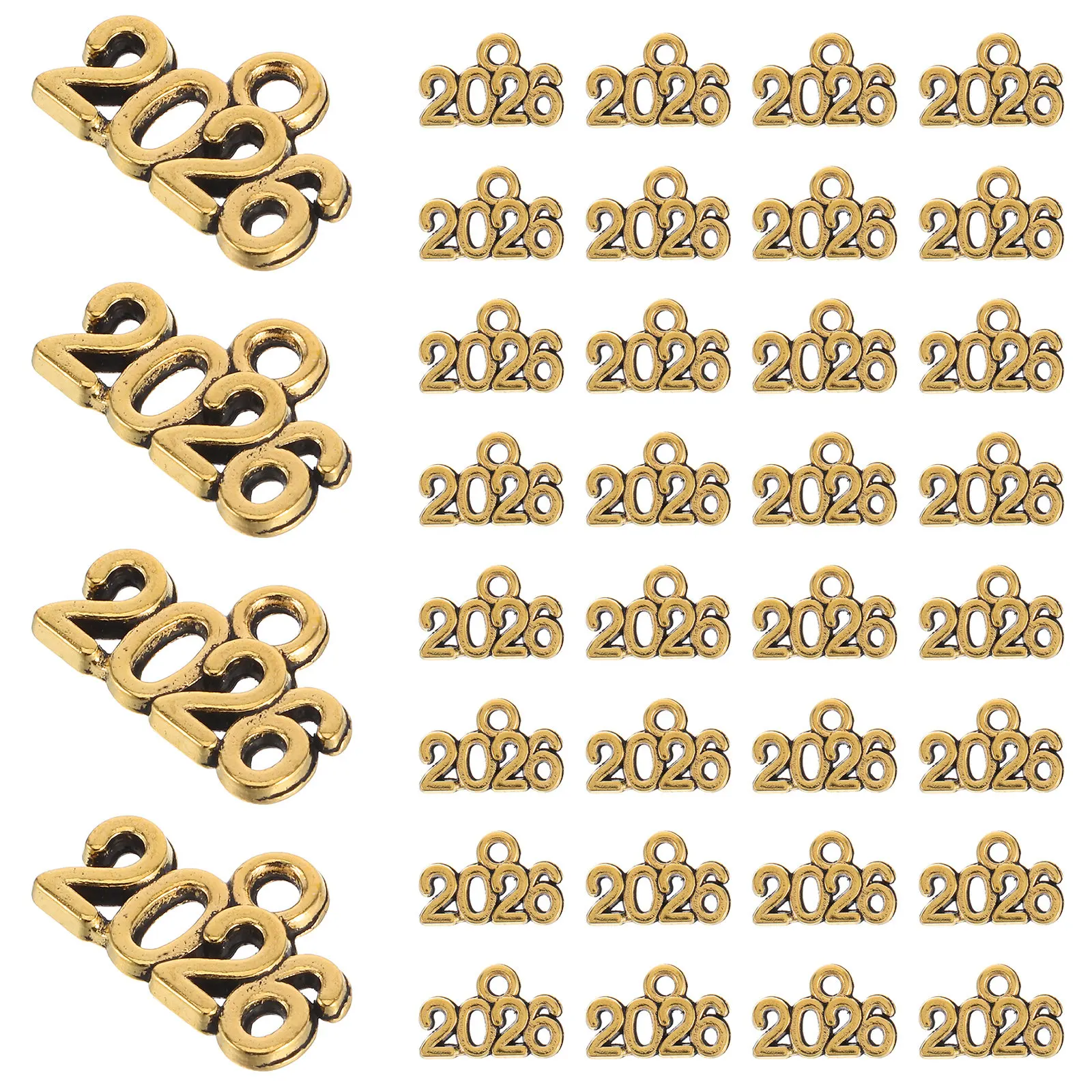 100Pcs 2026 Year Number Keychain Charms Elegant Sleek Metal Pendants for Jewelry Making DIY Crafts Keyring Ornament Charm